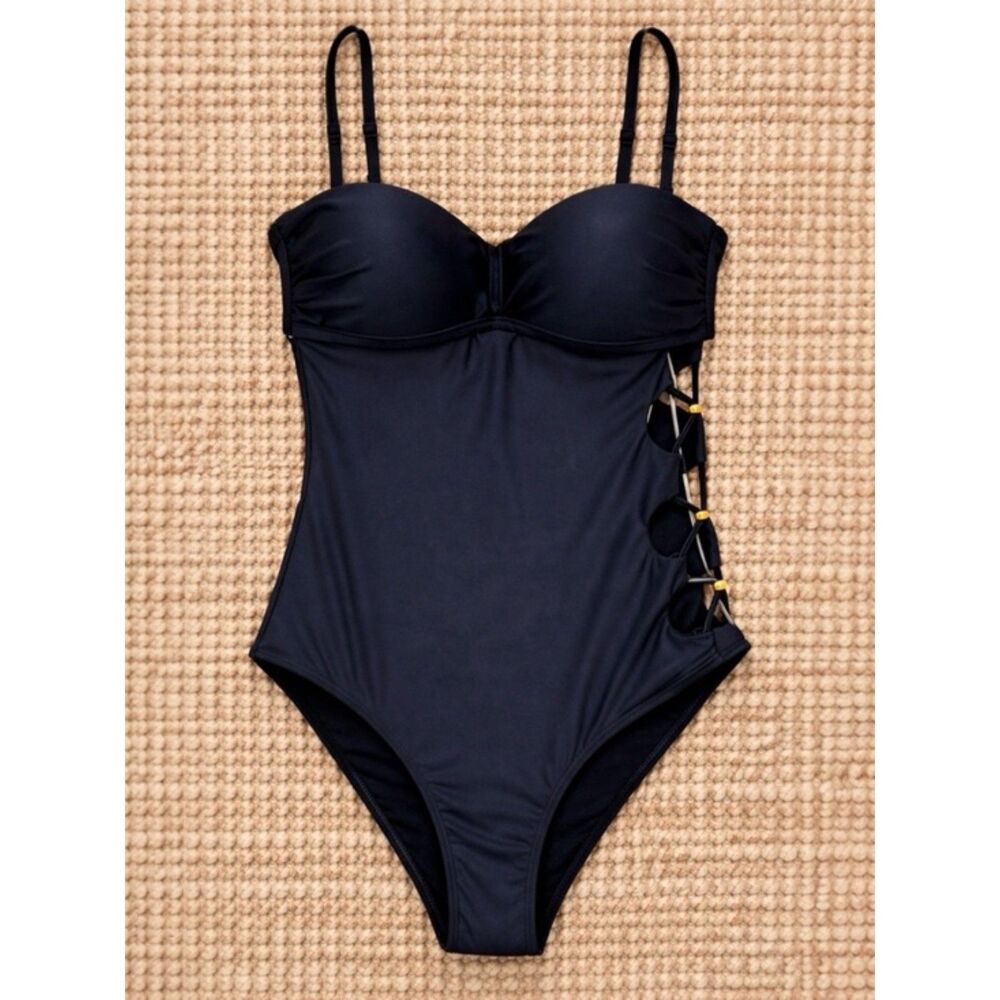 NWT SeaFancy One Piece Black Swimsuit With Side Cutouts Women’s Size Medium NEW